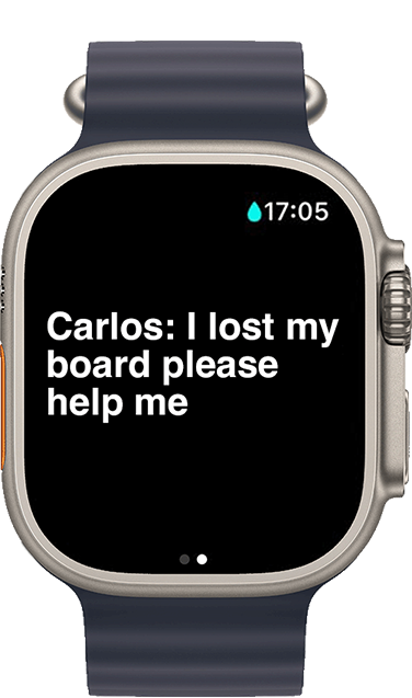 Apple Watch live communication — incoming message from a friend on the water