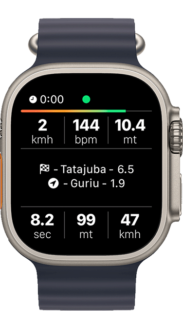 Apple Watch in Downwinder Mode — distance to Tatajuba and Guriu shown on screen